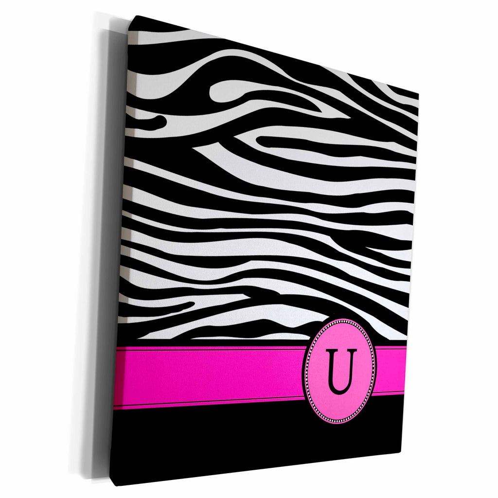 3dRose Letter U monogrammed black and white zebra stripes... - Museum Grade Canvas Wrap (cw_154292)