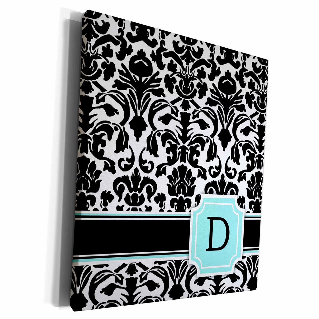 3dRose Letter D personal monogrammed mint blue black and... - Museum Grade Canvas Wrap (cw_154353)