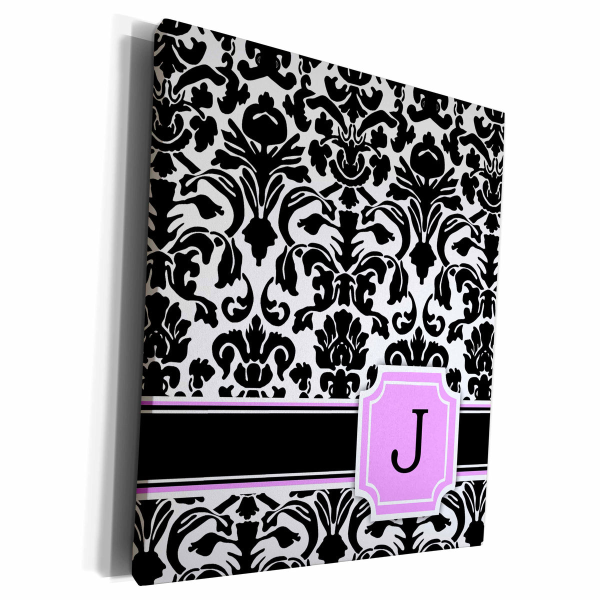 3dRose Personal initial J monogrammed pink black and white... - Museum Grade Canvas Wrap (cw_154385)