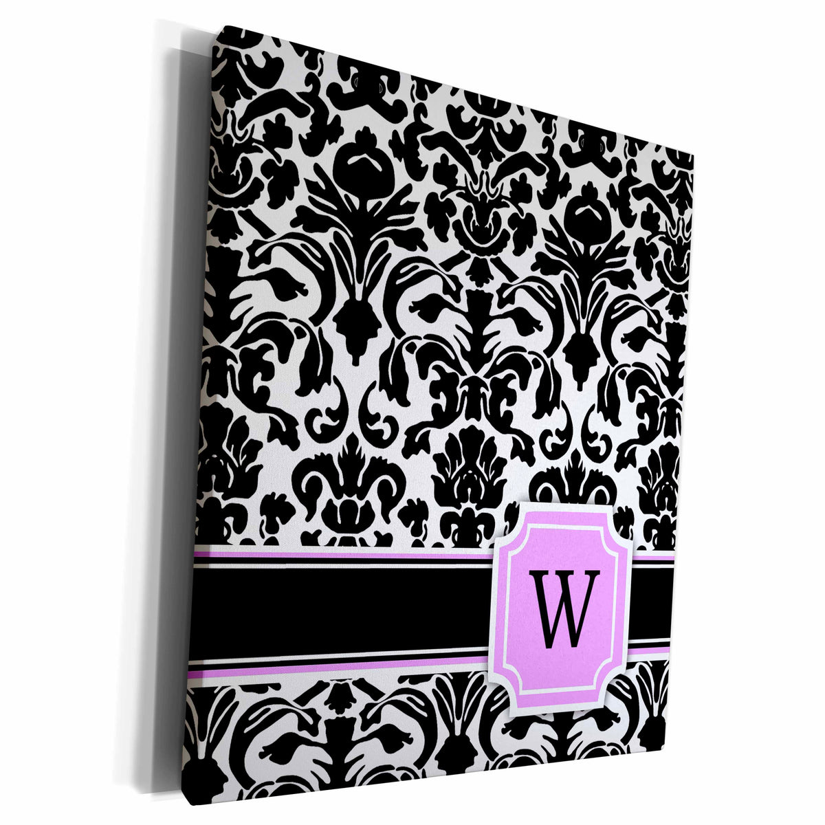 3dRose Personal initial W monogrammed pink black and white... - Museum Grade Canvas Wrap (cw_154398)