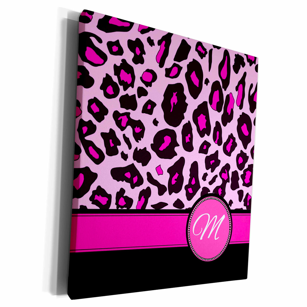 3dRose Personalized initial M monogrammed hot pink and black... - Museum Grade Canvas Wrap (cw_154414)