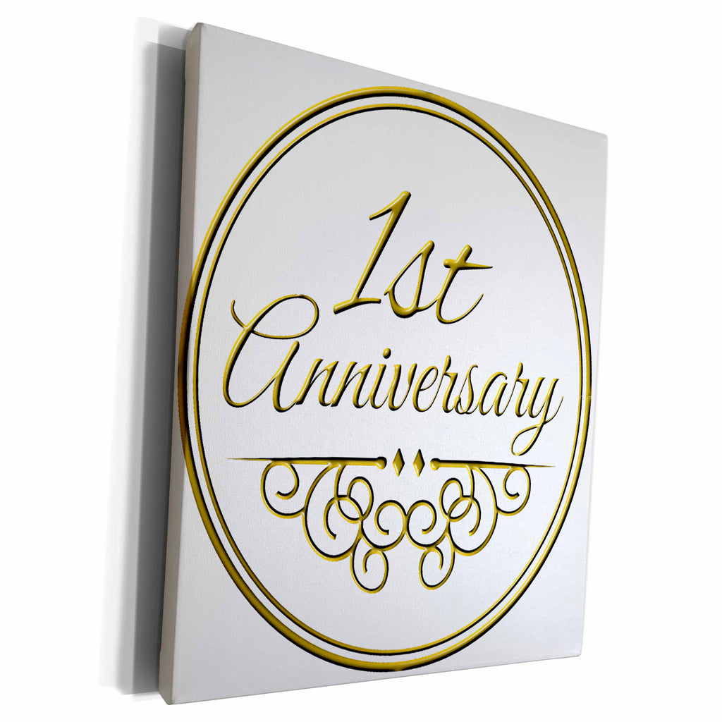 Museum Grade Canvas Wrap - Gold Text for Celebrating 1st Milestone - 3dRose Collection
