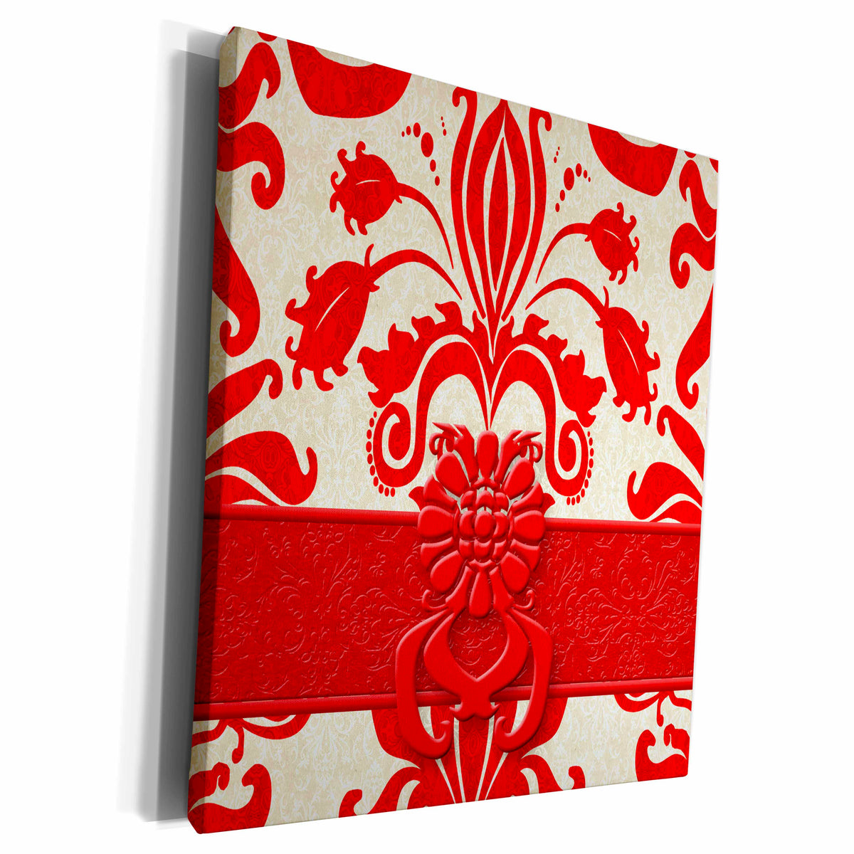 3dRose Damask Red and Taupe - Museum Grade Canvas Wrap (cw_15449)