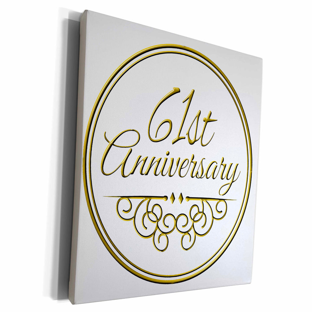 Museum Grade Canvas Wrap - Gold Text for Celebrating 61st Year - 3dRose Collection
