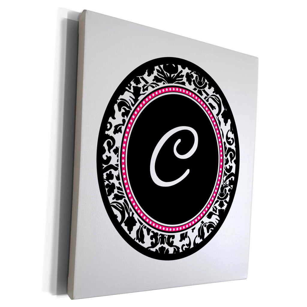 3dRose Letter C stylish monogrammed circle - girly personal... - Museum Grade Canvas Wrap (cw_154595)