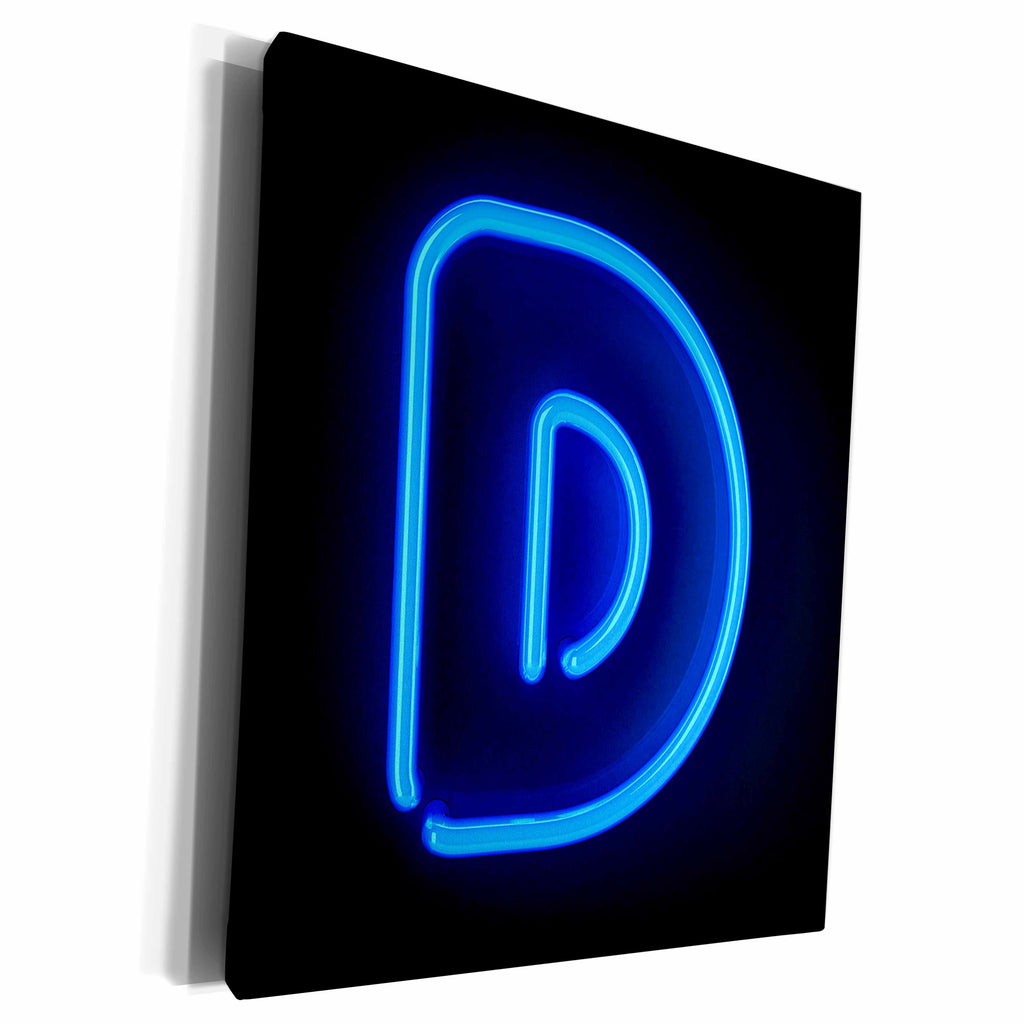 3dRose Monogram letter D abstract neon blue lit shining... - Museum Grade Canvas Wrap (cw_155124)