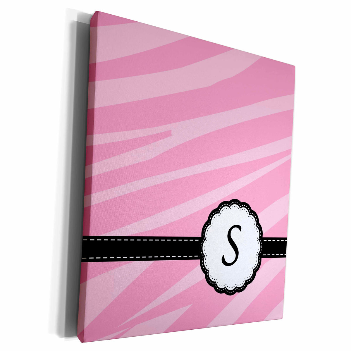 3dRose PS Monogram - Chic Pink Zebra Print Monogram Letter S - Museum Grade Canvas Wrap (cw_155775)