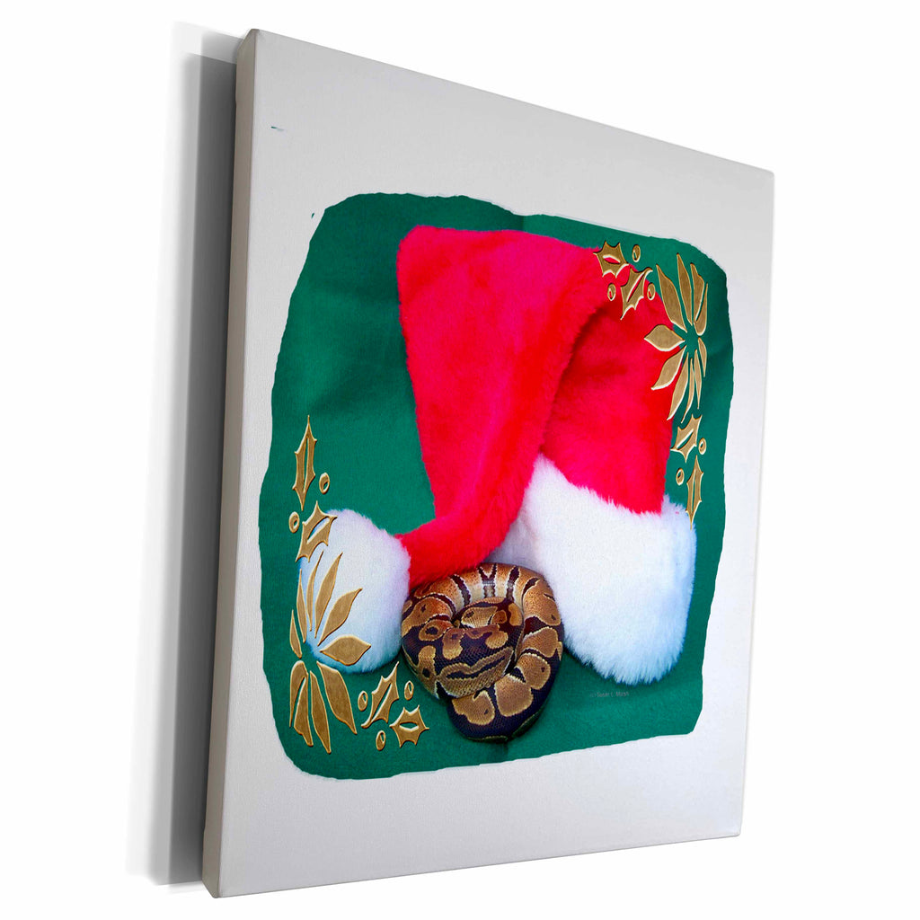 3dRose Ball Python Christmas Hat Gold Leaf Corners - Museum Grade Canvas Wrap (cw_156193)