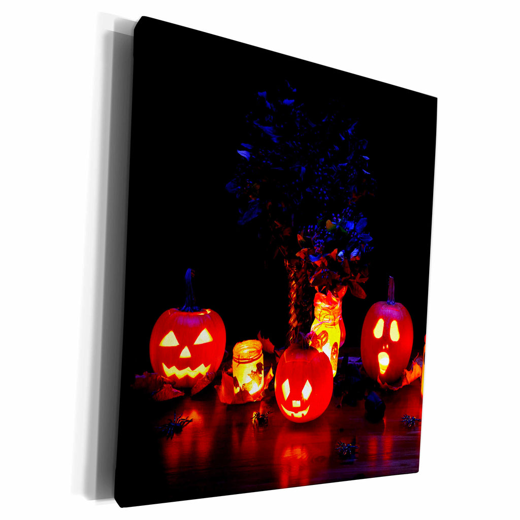 3dRose Glow from Jack o Lanterns, Table with Spiders and... - Museum Grade Canvas Wrap (cw_156759)