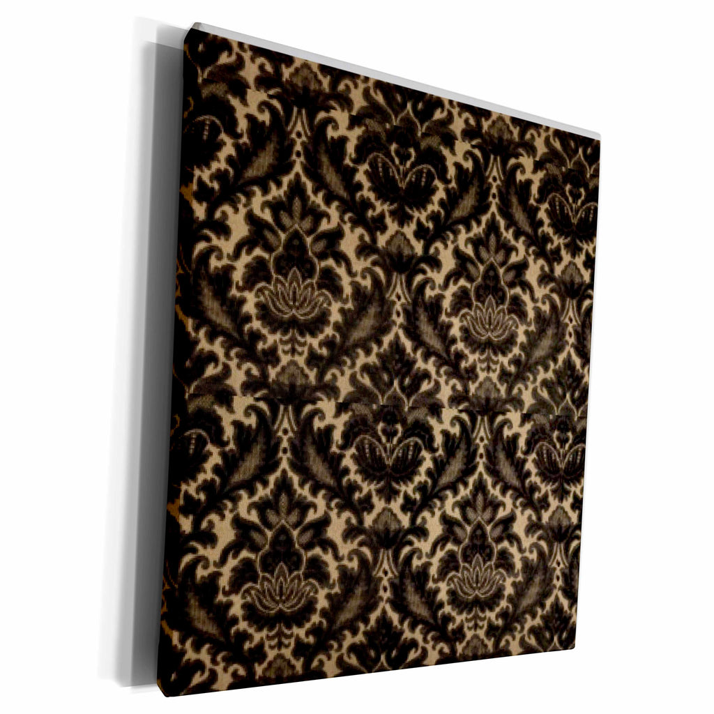 3dRose TNMPastPerfect Damask - Deep Brown Damask - Museum Grade Canvas Wrap (cw_157859)