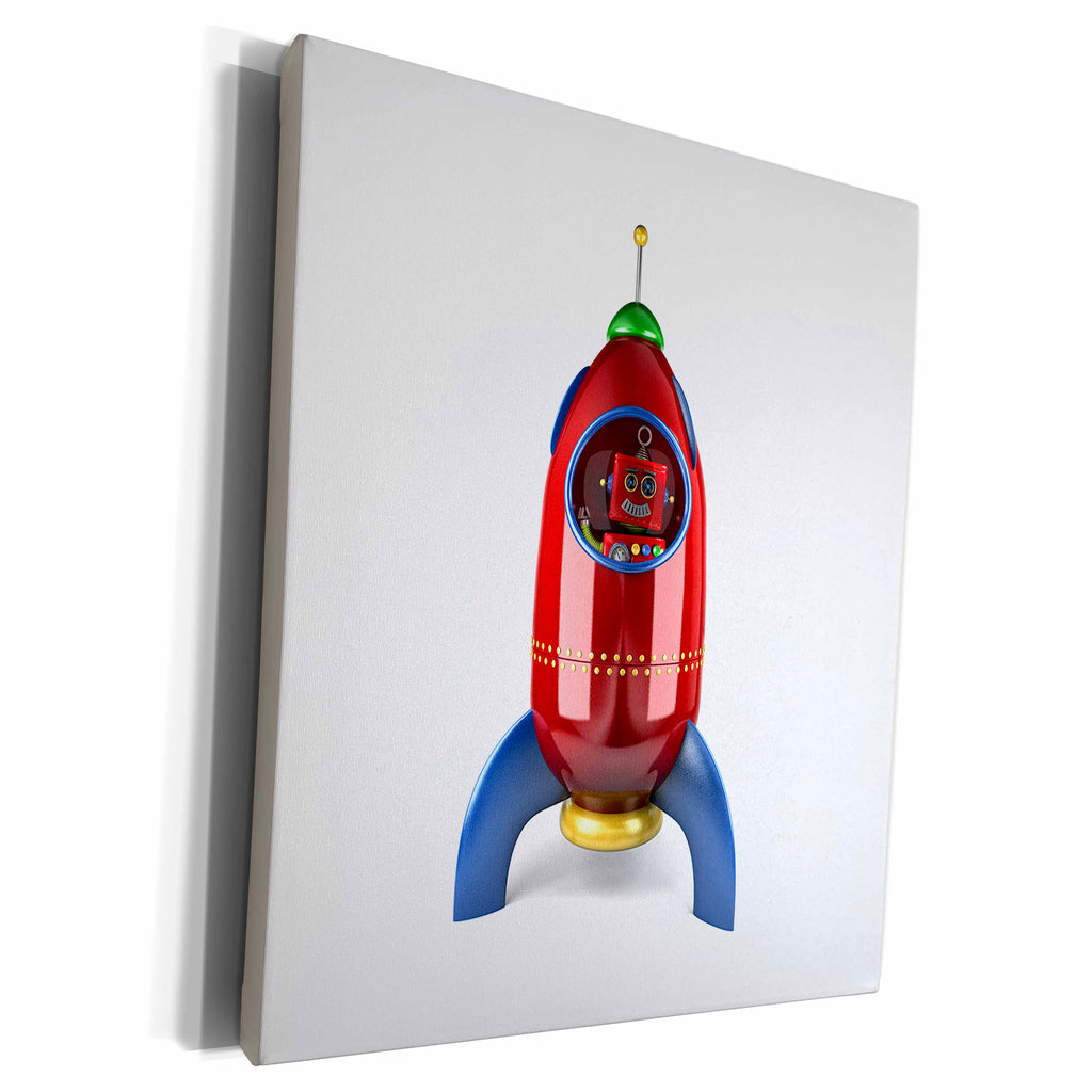 3dRose Excited vintage toy robot waving from inside a... - Museum Grade Canvas Wrap (cw_158024)