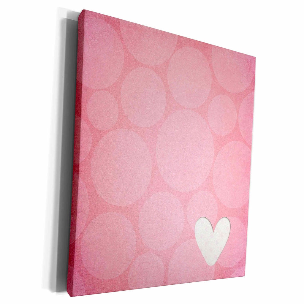 3dRose Large Pink Circles Pattern With A Heart - Museum Grade Canvas Wrap (cw_159288)