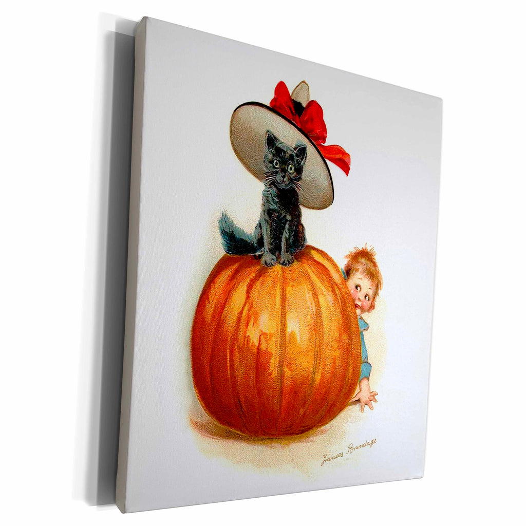 3dRose Brundage – Pumpkin, Cat and Boy - Museum Grade Canvas Wrap (cw_159933)