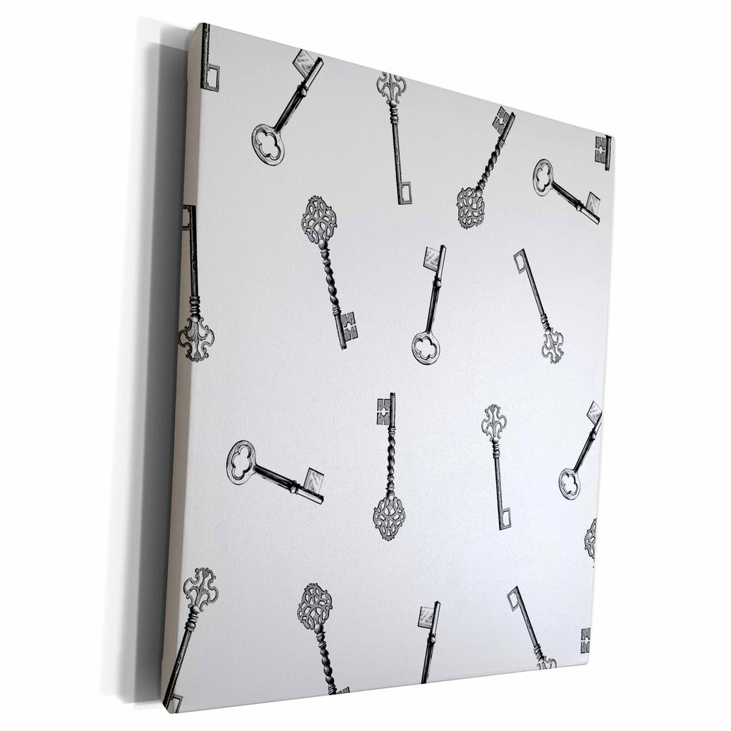 3dRose Keys pattern - Black and white old fashioned antique... - Museum Grade Canvas Wrap (cw_161512)