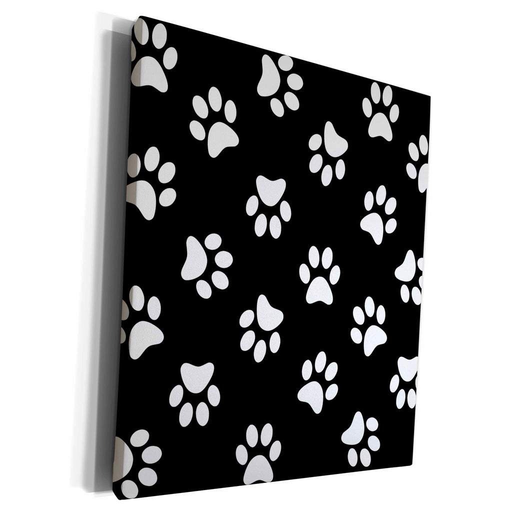 3dRose Black and white Paw print pattern - pawprints - cute... - Museum Grade Canvas Wrap (cw_161522)