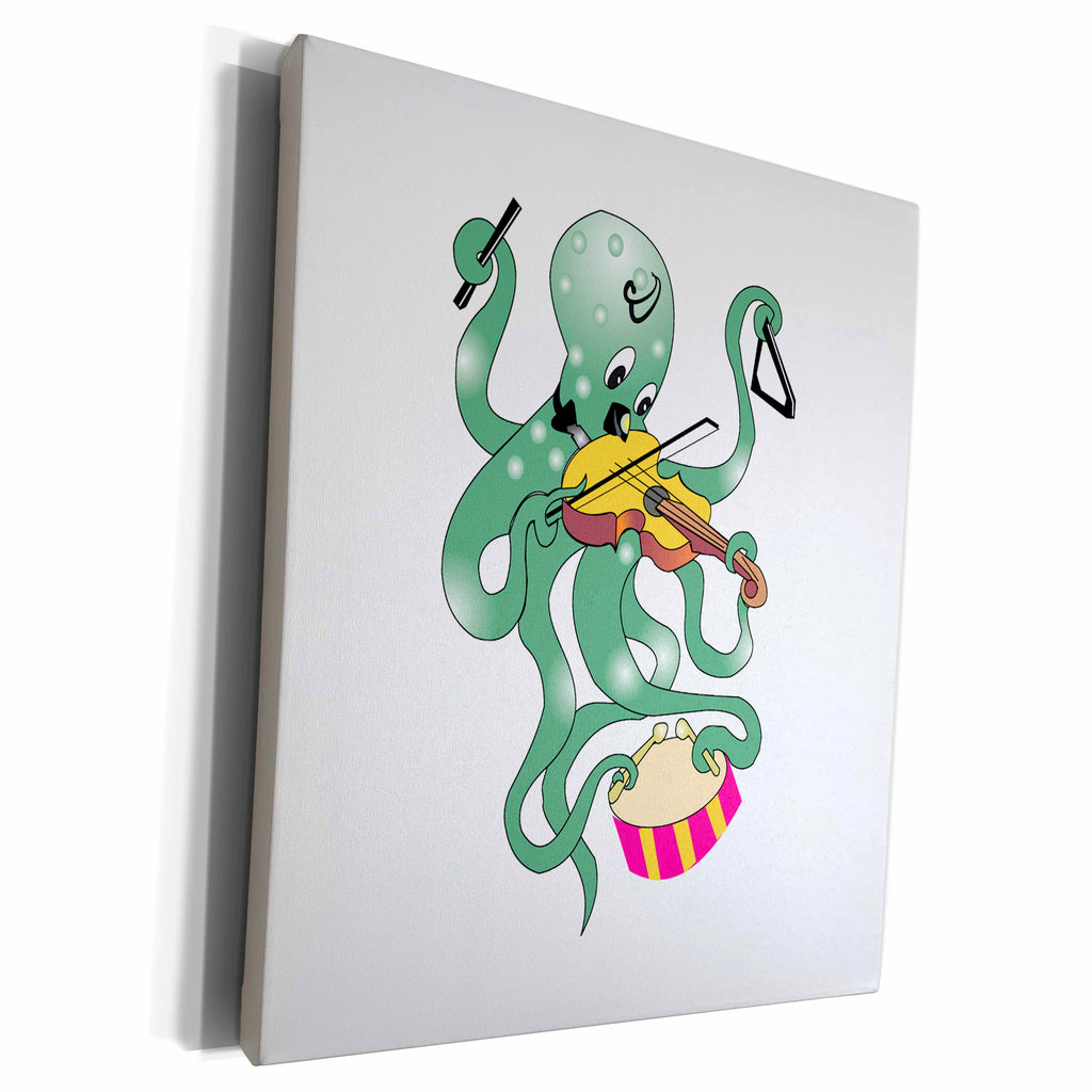 3dRose green octopus playing multiple percussion - Museum Grade Canvas Wrap (cw_164285)