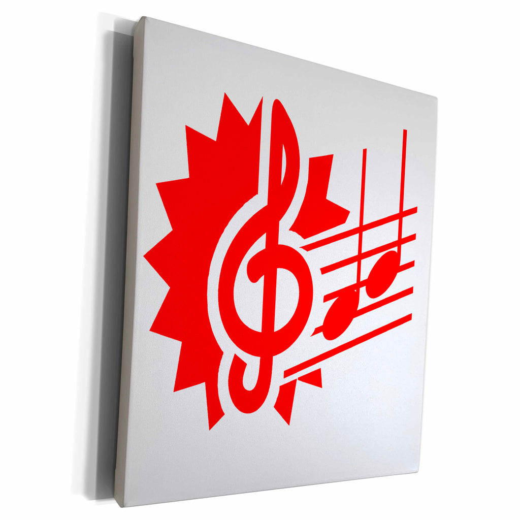 3dRose treble clef eighth notes staff graphic red - Museum Grade Canvas Wrap (cw_164422)