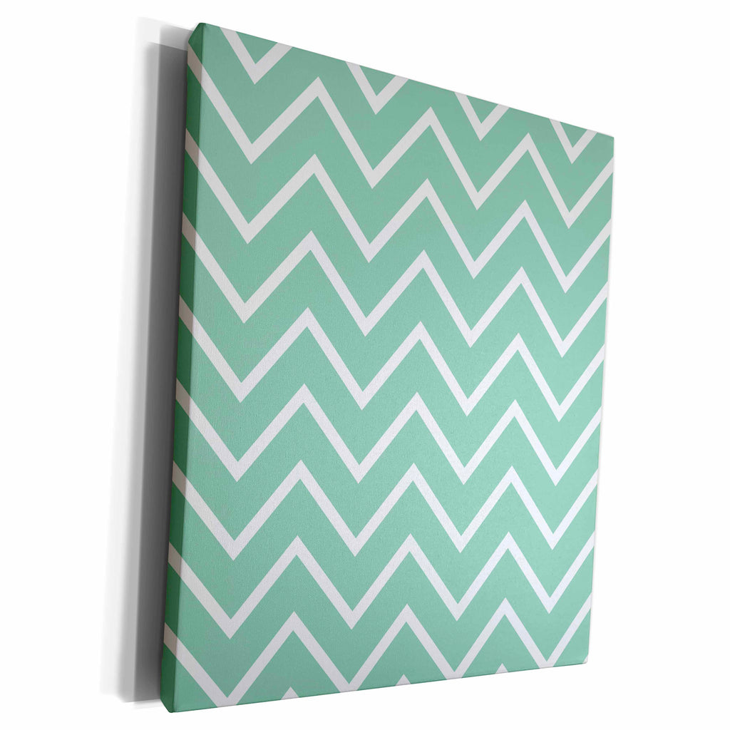 3dRose Chic Girly Mint and White Zigzag Chevron - Museum Grade Canvas Wrap (cw_164667)