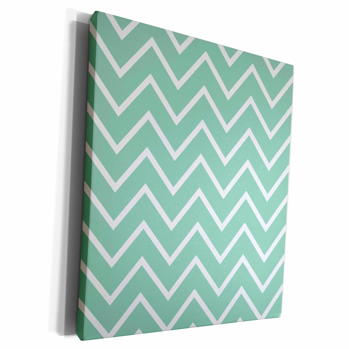 3dRose Chic Girly Mint and White Zigzag Chevron - Museum Grade Canvas Wrap (cw_164667)