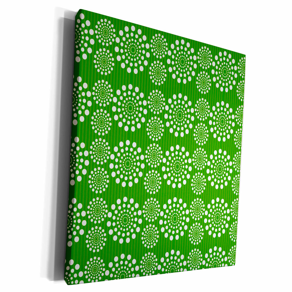 3dRose Retro Green and White Dot Circles Pattern - Museum Grade Canvas Wrap (cw_169373)