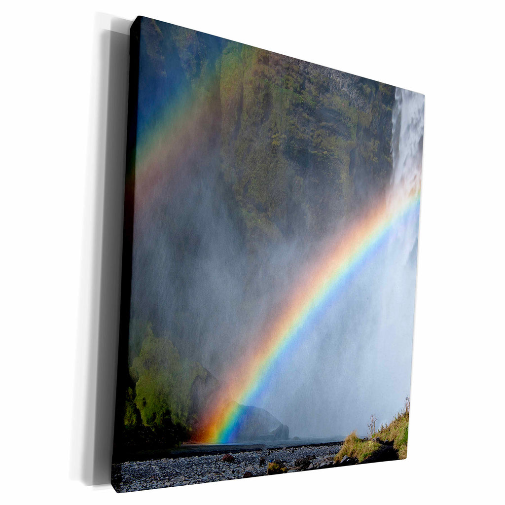 3dRose DOUBLE RAINBOW BY WATERFALLS - Museum Grade Canvas Wrap (cw_173620)