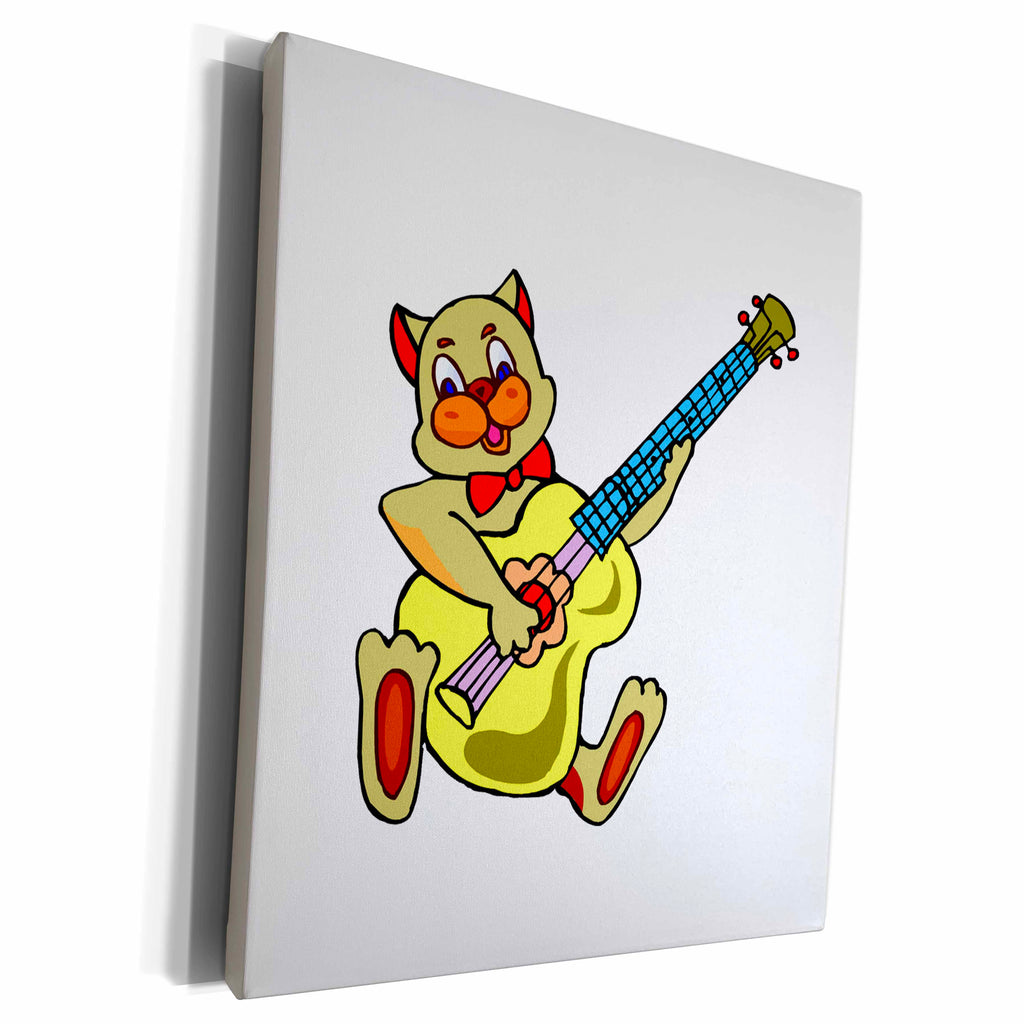 3dRose cat playing yellow bass - Museum Grade Canvas Wrap (cw_175889)