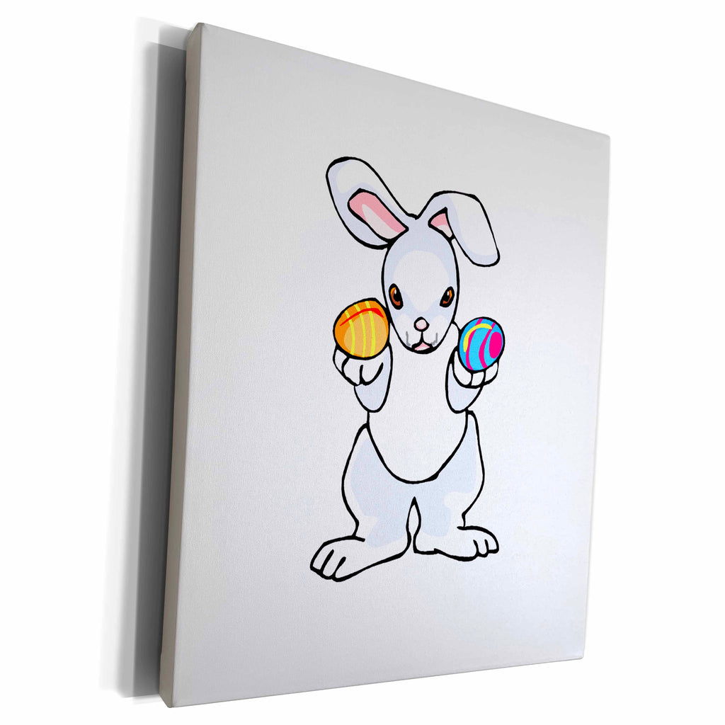 3dRose rabbit white holding two eggs standing - Museum Grade Canvas Wrap (cw_178291)