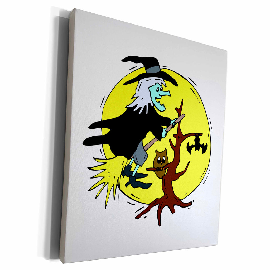 3dRose witch flying tree yellow moon halloween - Museum Grade Canvas Wrap (cw_178404)