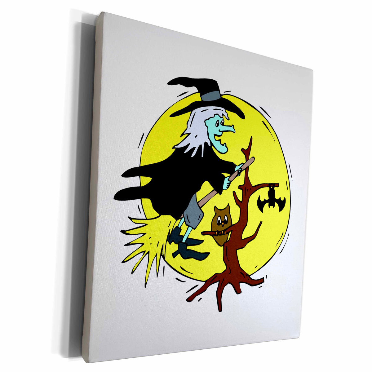 3dRose witch flying tree yellow moon halloween - Museum Grade Canvas Wrap (cw_178404)