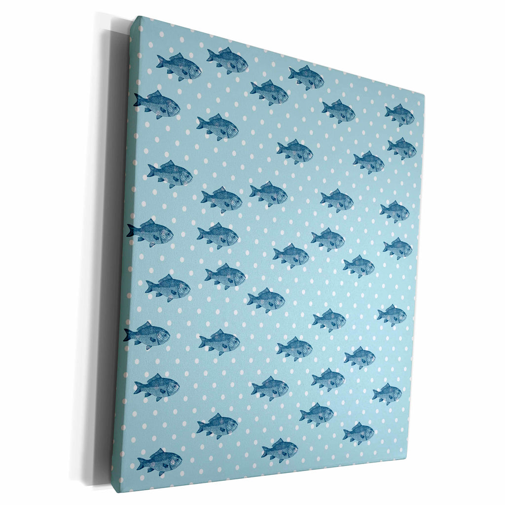 3dRose PS Beach - Blue Fish Polka dots beach theme art - Museum Grade Canvas Wrap (cw_178938)
