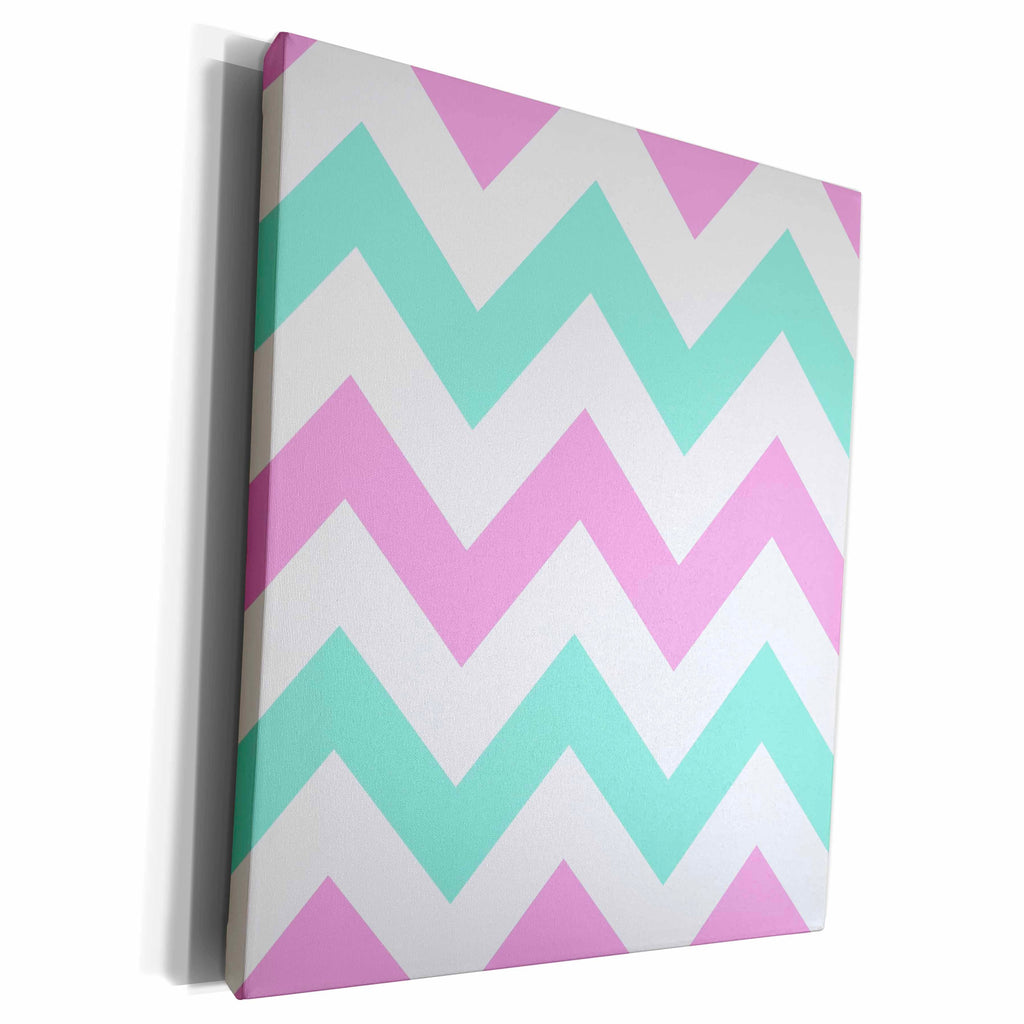 3dRose Pink and Mint Chevron zig zag pattern - pastel white... - Museum Grade Canvas Wrap (cw_179799)