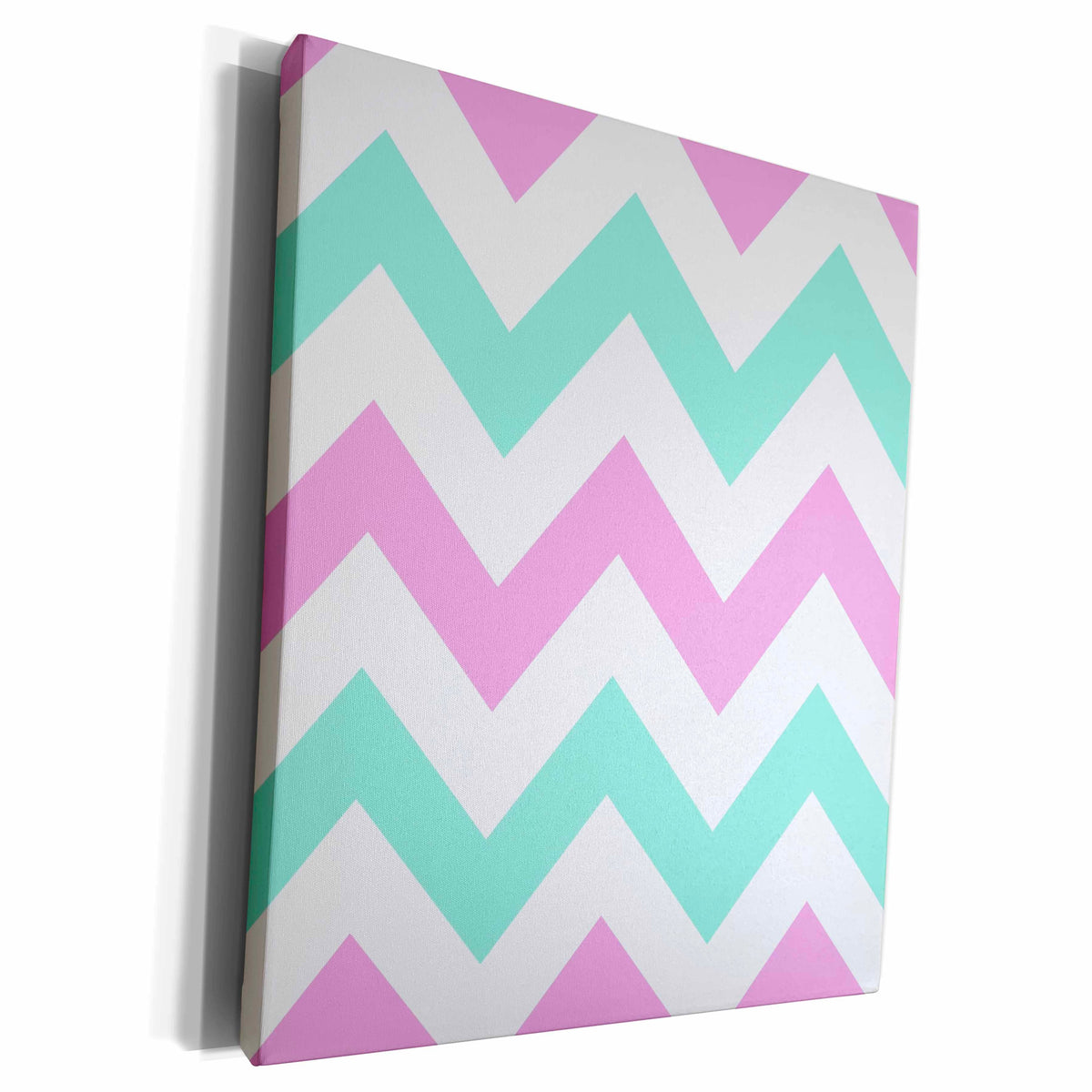 3dRose Pink and Mint Chevron zig zag pattern - pastel white... - Museum Grade Canvas Wrap (cw_179799)