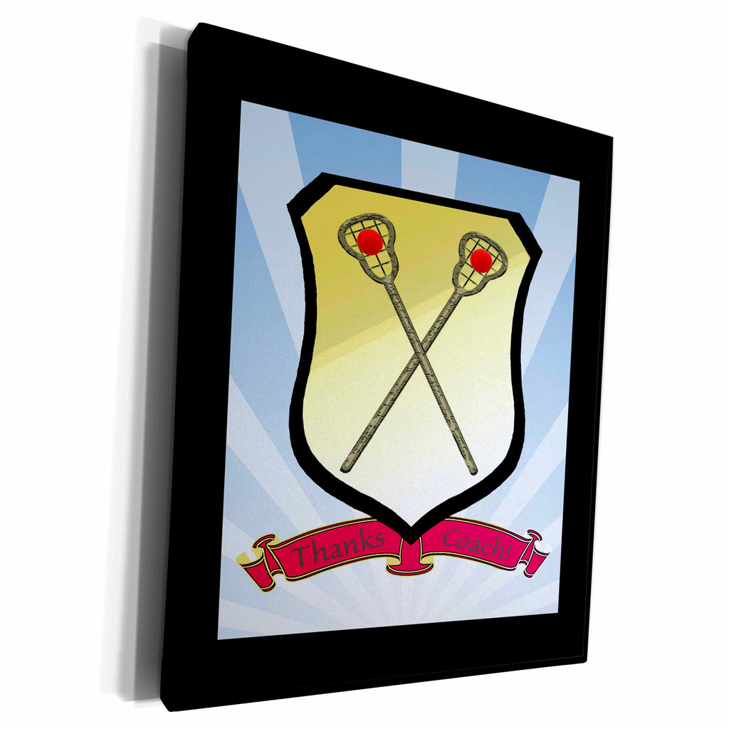 3dRose Lacrosse Sticks Shield Banner Thanks Coach, Blue,... - Museum Grade Canvas Wrap (cw_180872)