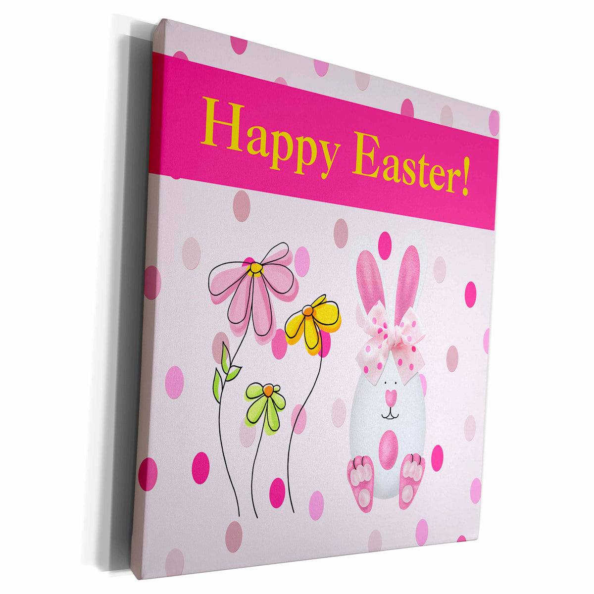 3dRose Easter Egg Bunny Rabbit with Flowers on Dots, Pink,... - Museum Grade Canvas Wrap (cw_180877)