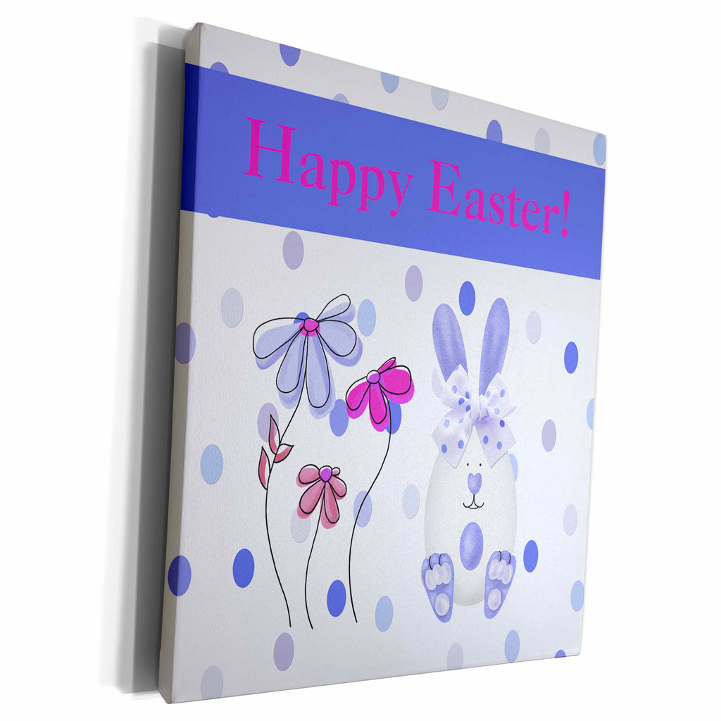 3dRose Easter Egg Bunny Rabbit with Flowers on Dots, Purple,... - Museum Grade Canvas Wrap (cw_180881)