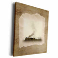 3dRose Smoking Train on Aged Paper Look, Sepia - Museum Grade Canvas Wrap (cw_180949)