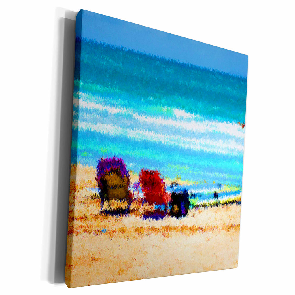 3dRose beach scene painterly chairs surfboards umbrellas... - Museum Grade Canvas Wrap (cw_182065)