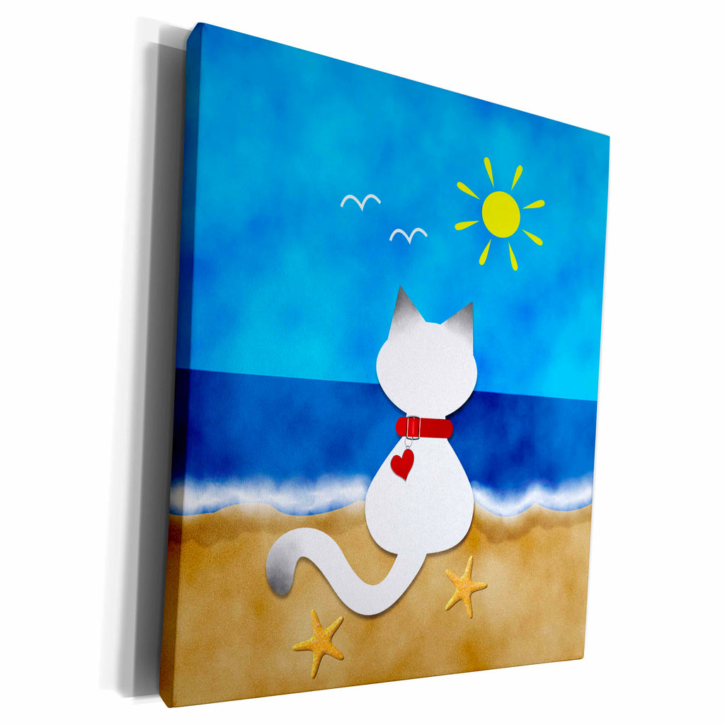 3dRose Cute Siamese Kitty Cat Summer Beach Time Fun - Museum Grade Canvas Wrap (cw_182624)