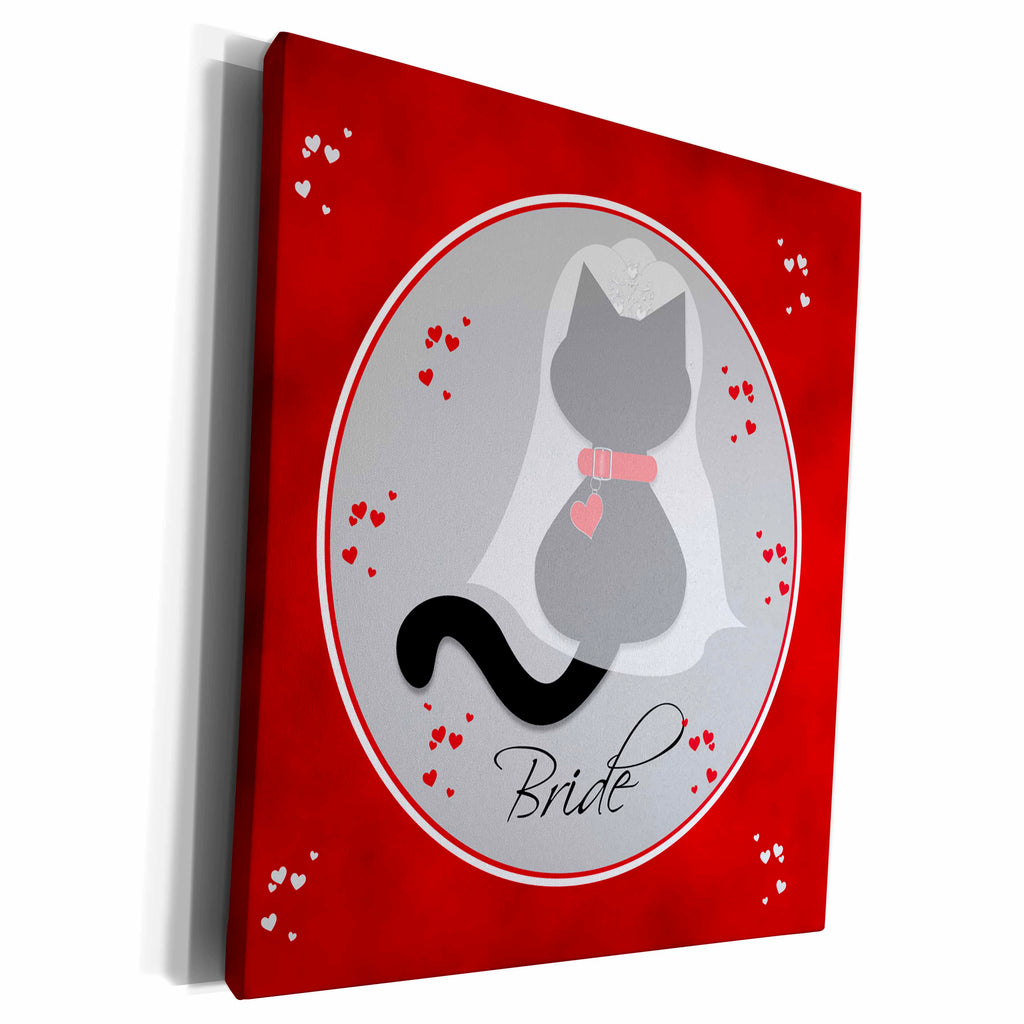 3dRose Red Marbled Black Kitty Cat Wedding Bride - Museum Grade Canvas Wrap (cw_182660)