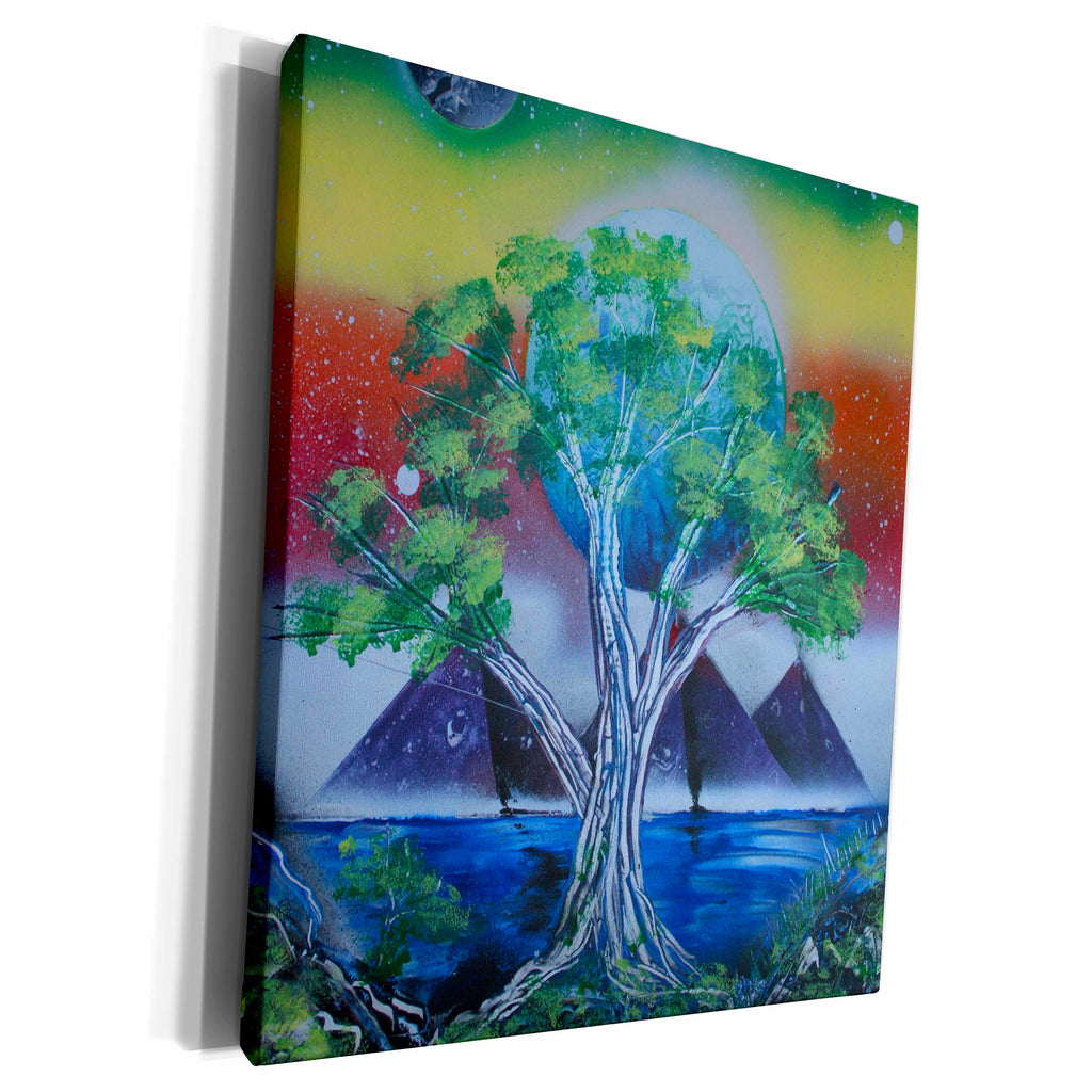 3dRose tree pyramids rainbow back spraypainting new view - Museum Grade Canvas Wrap (cw_183155)