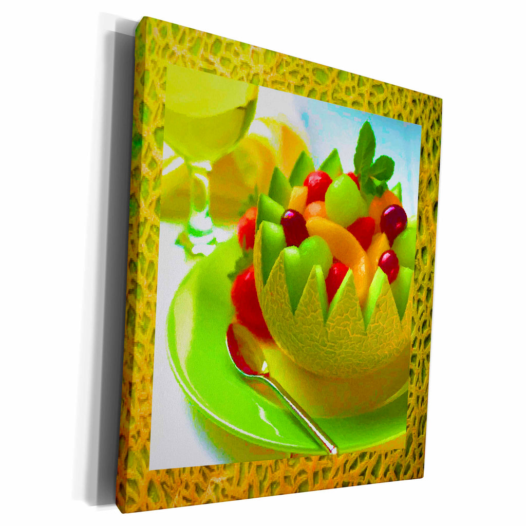 3dRose Susan Brown Designs Food Themes - Melon Fruit Salad - Museum Grade Canvas Wrap (cw_18347)