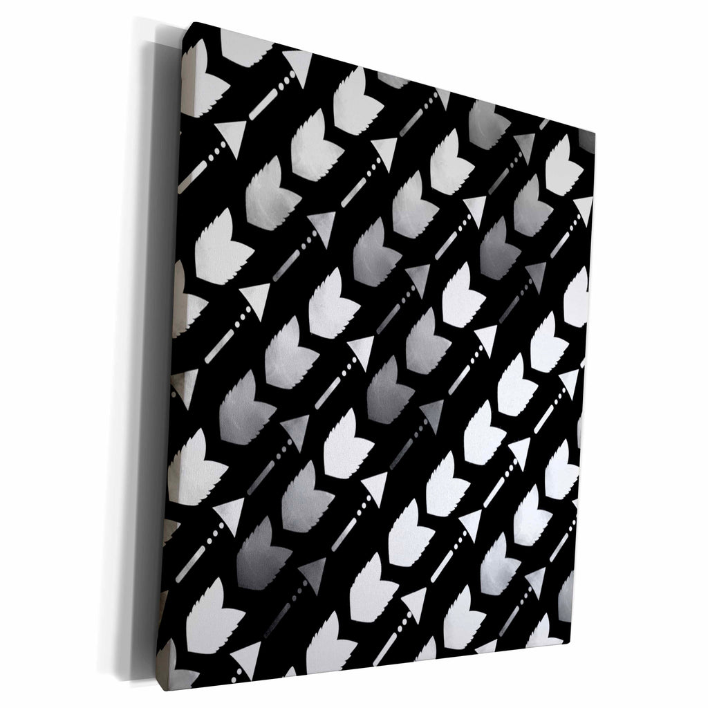 3dRose Black and White Arrows and Feathers Pattern trendy... - Museum Grade Canvas Wrap (cw_183902)