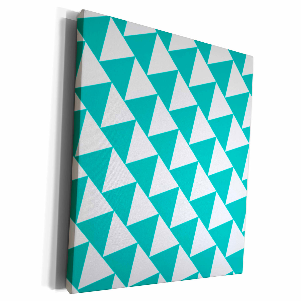 3dRose Triangle pattern - Turquoise and white retro diagonal... - Museum Grade Canvas Wrap (cw_183917)