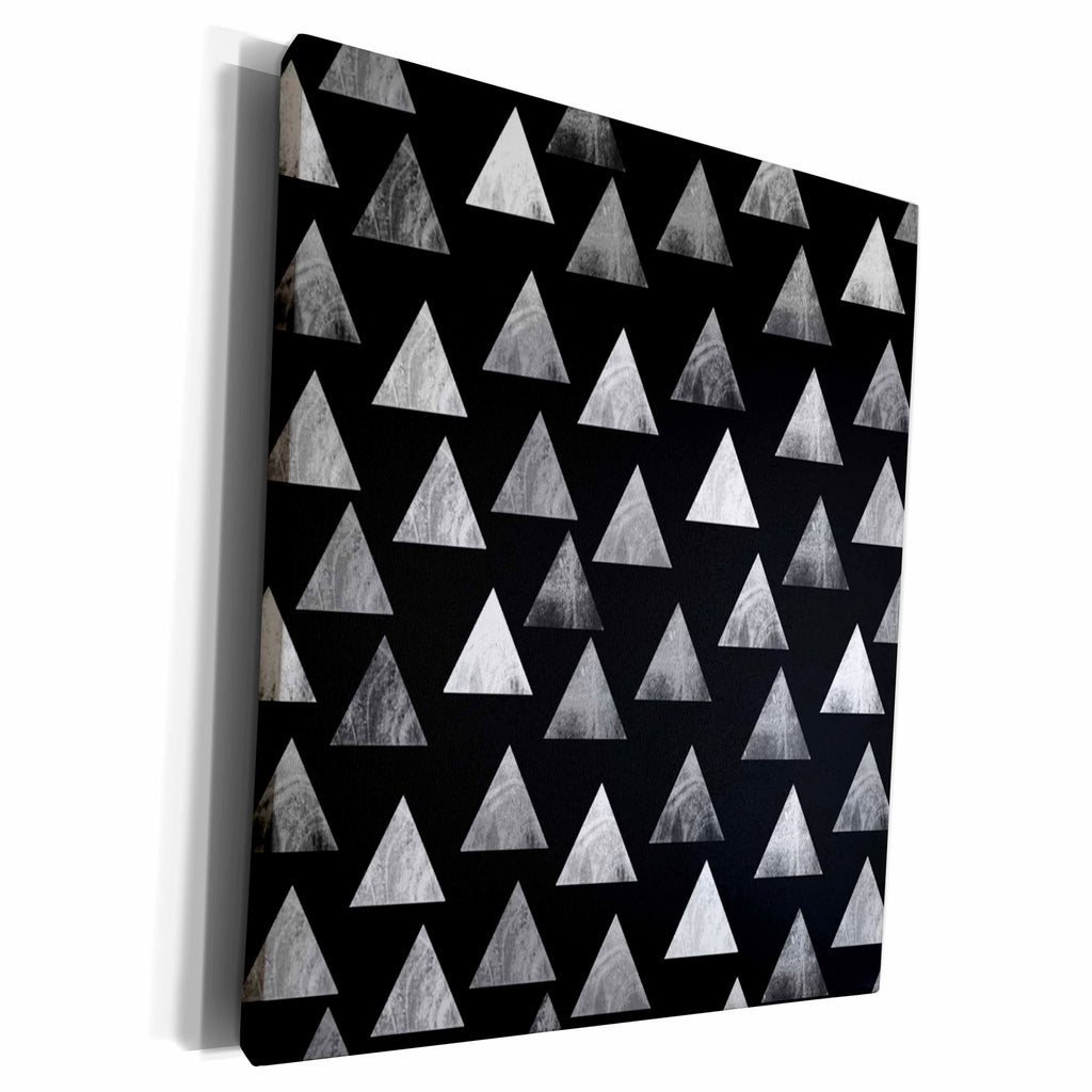 3dRose Black Triangle Pattern - stamp textured printed look... - Museum Grade Canvas Wrap (cw_183944)