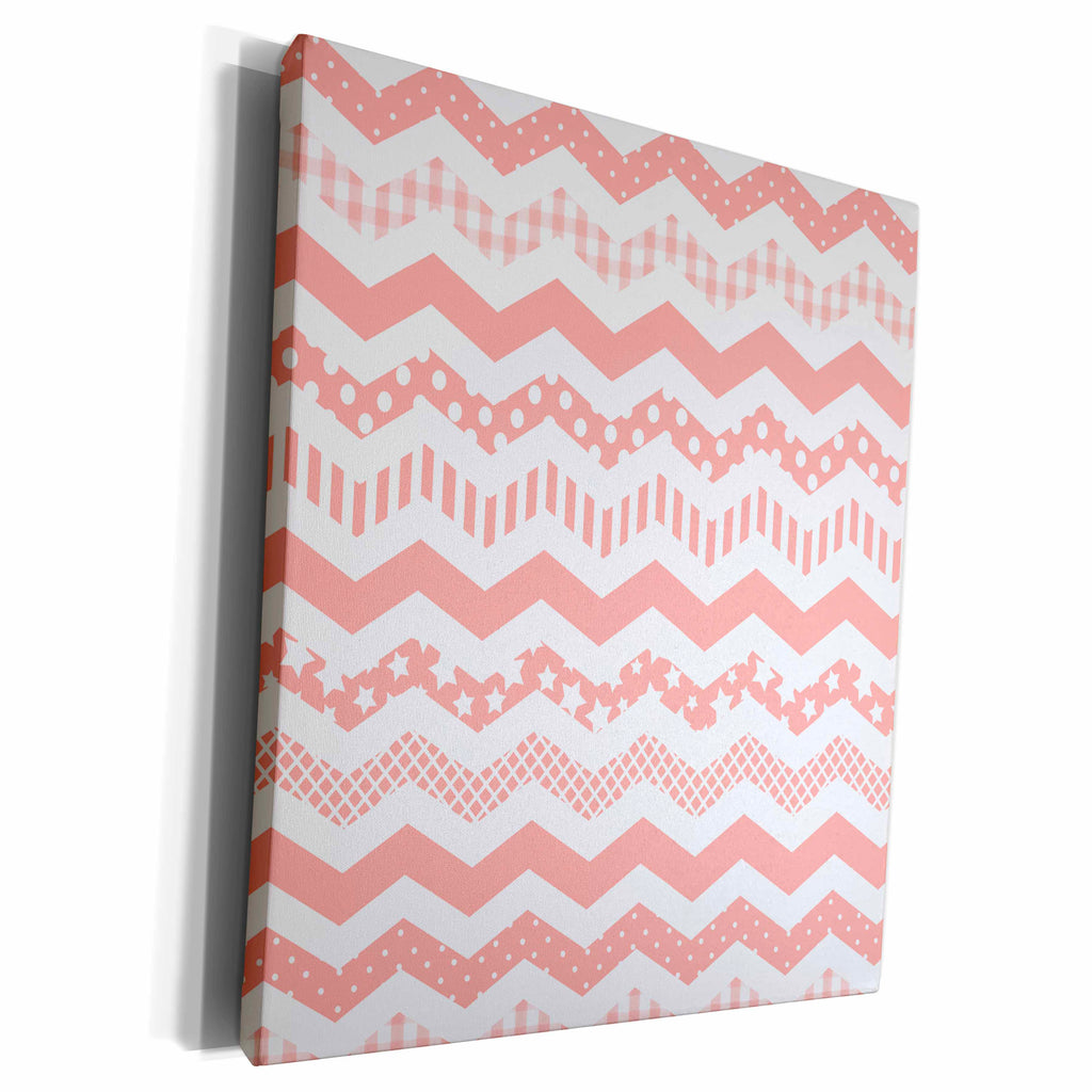 3dRose Coral Chevron zigzag pattern with a twist - cute... - Museum Grade Canvas Wrap (cw_183973)