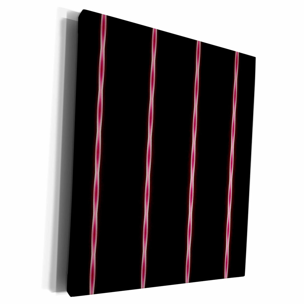 3dRose Textile Pattern Pink Wavy Stripe On Solid Black - Museum Grade Canvas Wrap (cw_18485)