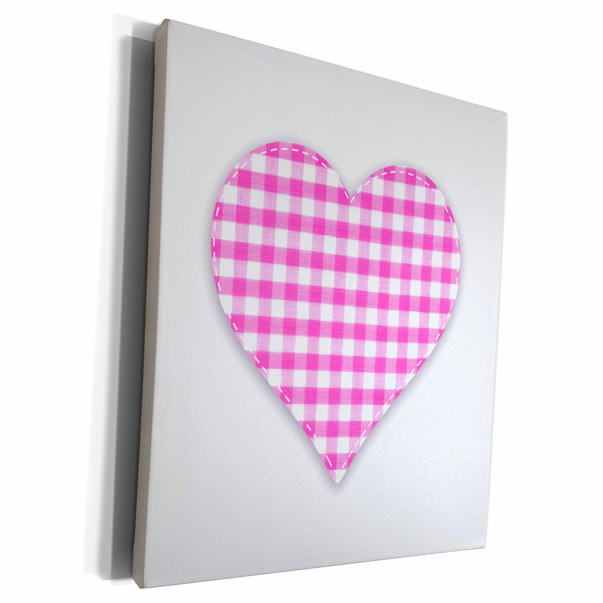 3dRose Hot Pink Gingham Heart - pink checked pattern on love... - Museum Grade Canvas Wrap (cw_184876)