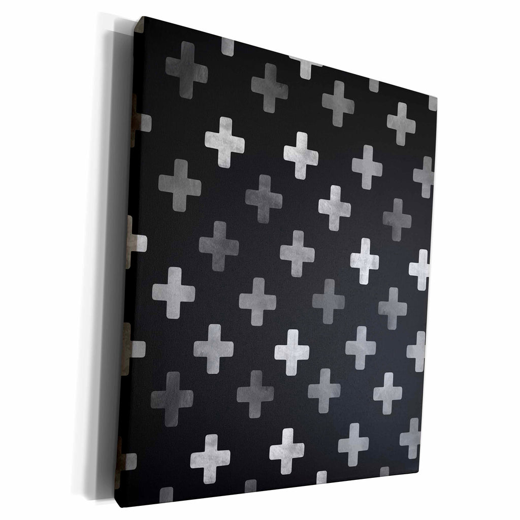 3dRose Black Swiss Cross pattern - dark textured plus design... - Museum Grade Canvas Wrap (cw_184974)