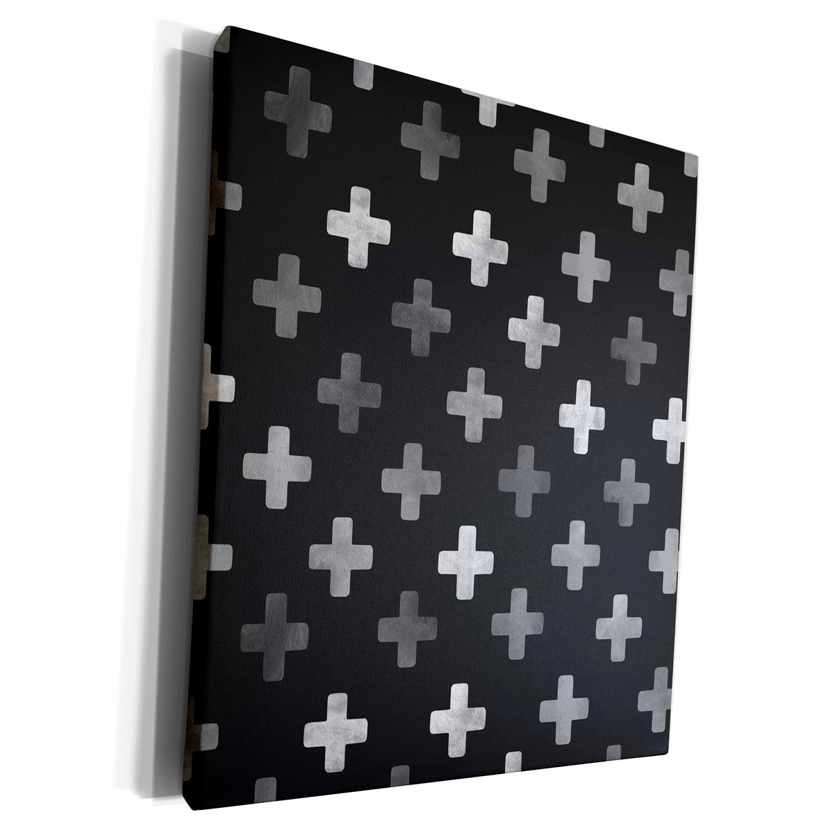 3dRose Black Swiss Cross pattern - dark textured plus design... - Museum Grade Canvas Wrap (cw_184974)