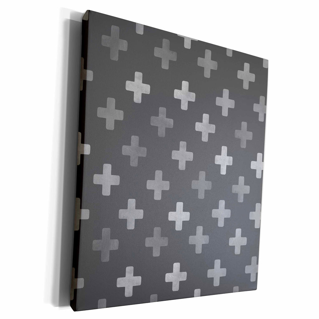 3dRose Charcoal Grey Swiss Cross pattern - dark plus design... - Museum Grade Canvas Wrap (cw_184982)